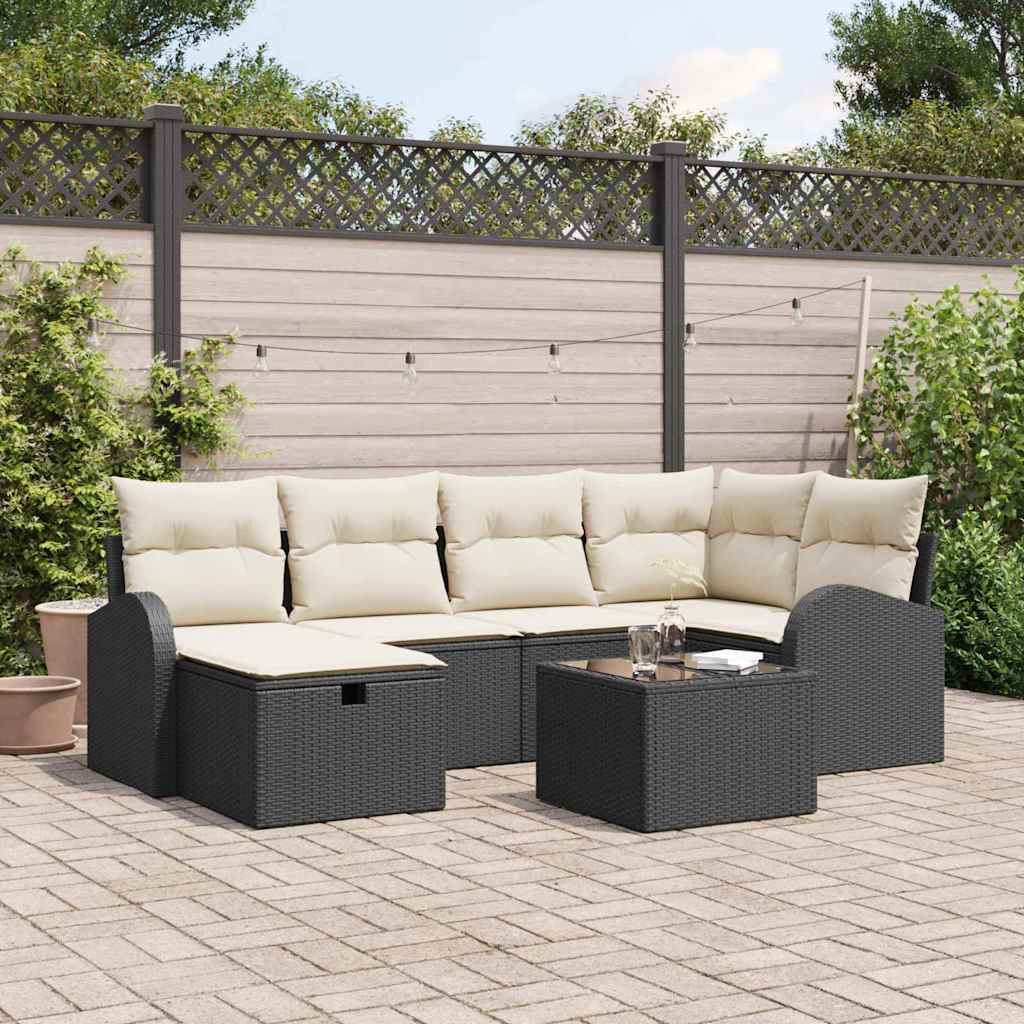 Tuin Sofa Set met kussen met opslag 7 pcs Zwart Poly riet is nu te koop bij PeponiXL, paradijselijk wonen!