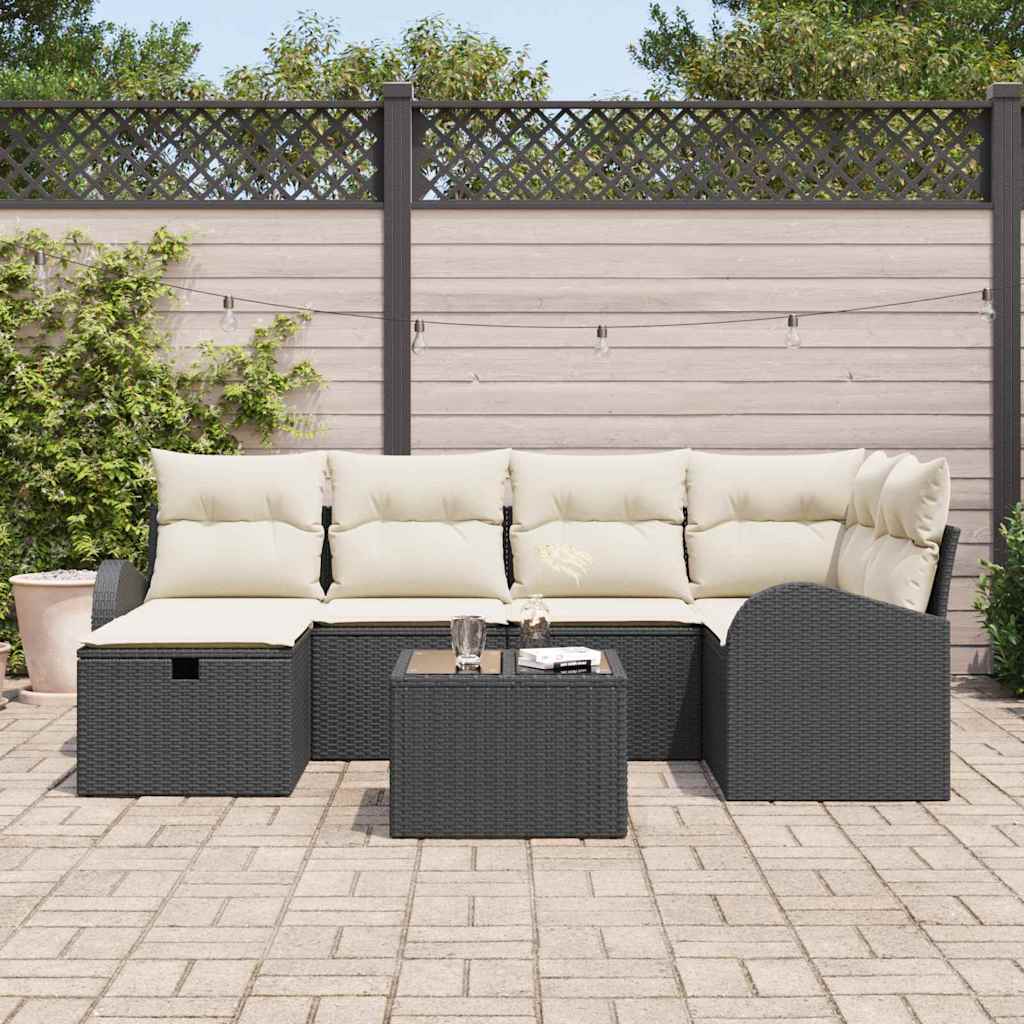 Tuin Sofa Set met kussen met opslag 7 pcs Zwart Poly riet is nu te koop bij PeponiXL, paradijselijk wonen!