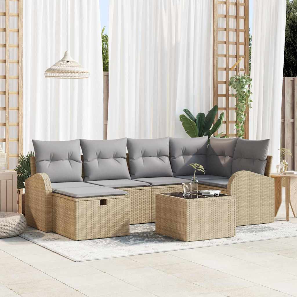 Tuin Sofa Set met kussen met opslag 7 pcs Beige Poly riet is nu te koop bij PeponiXL, paradijselijk wonen!