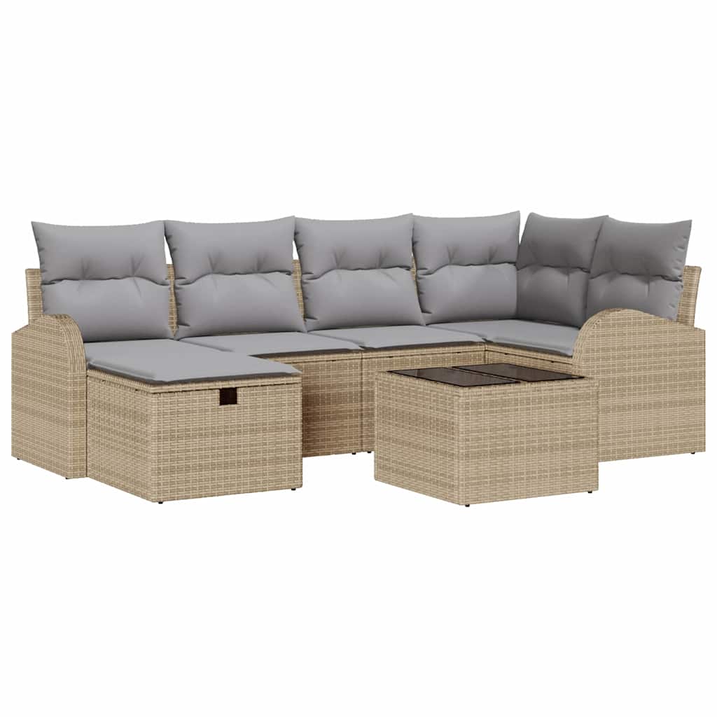Tuin Sofa Set met kussen met opslag 7 pcs Beige Poly riet is nu te koop bij PeponiXL, paradijselijk wonen!