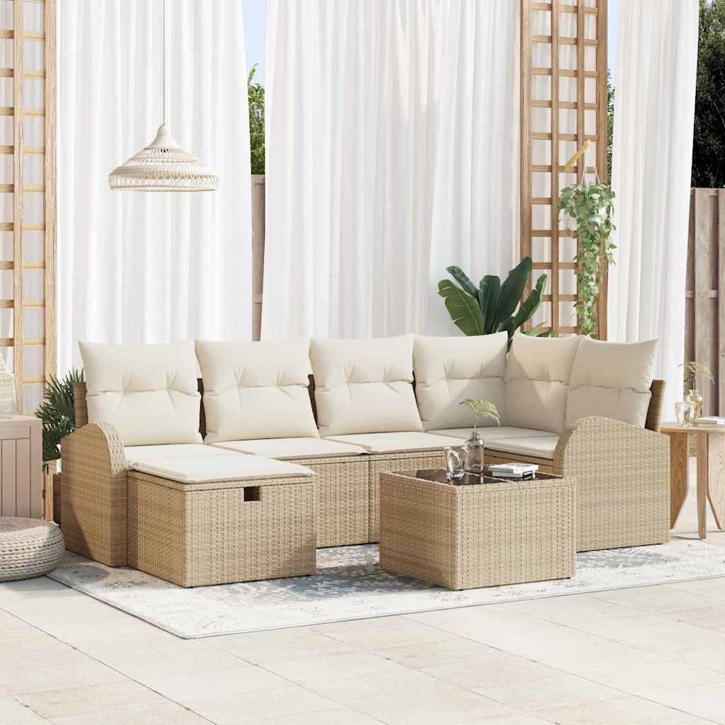 Tuin Sofa Set met kussen met opslag 7 pcs Beige Poly riet is nu te koop bij PeponiXL, paradijselijk wonen!