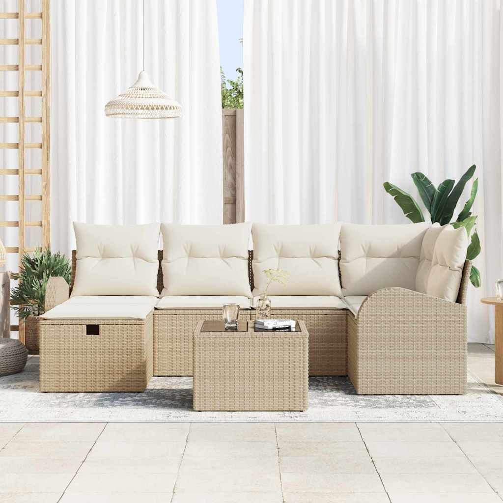 Tuin Sofa Set met kussen met opslag 7 pcs Beige Poly riet is nu te koop bij PeponiXL, paradijselijk wonen!