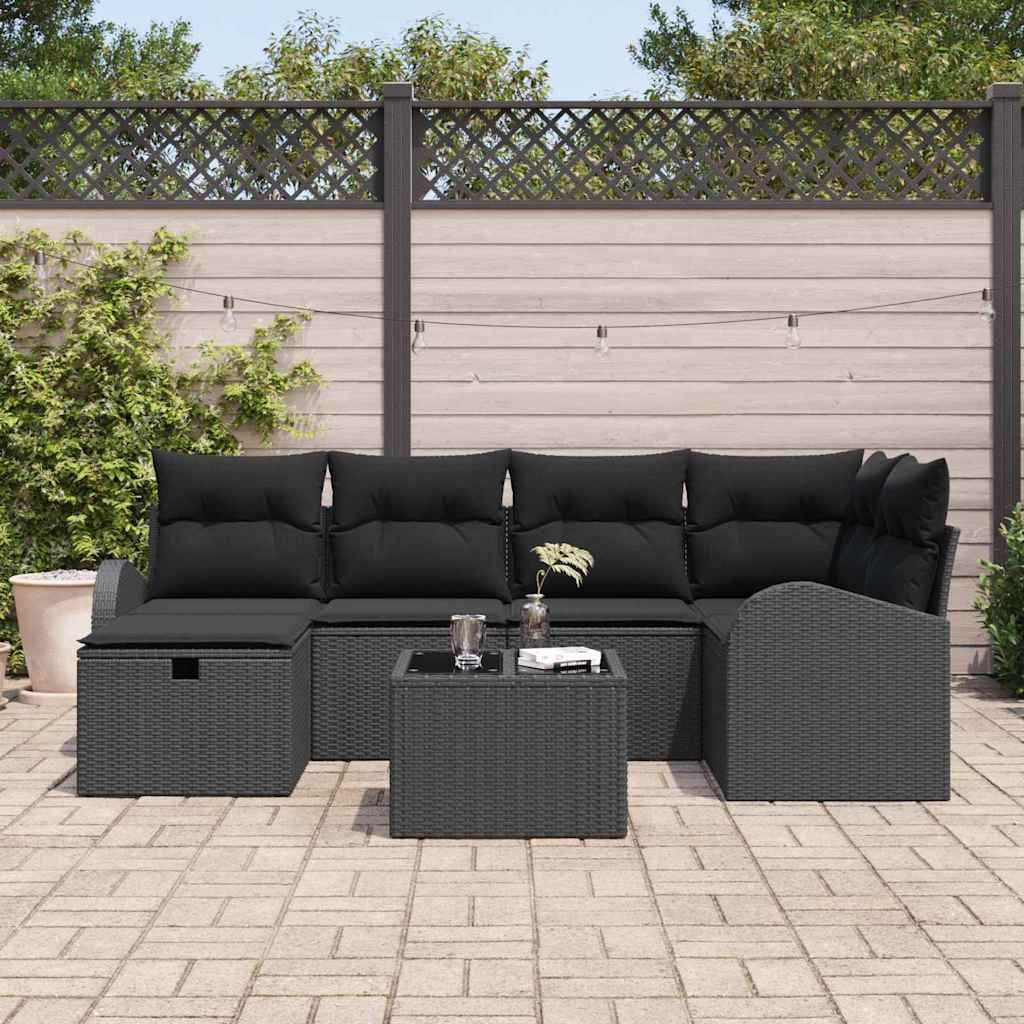 Tuin Sofa Set met kussen met opslag 7 pcs Zwart Poly riet is nu te koop bij PeponiXL, paradijselijk wonen!