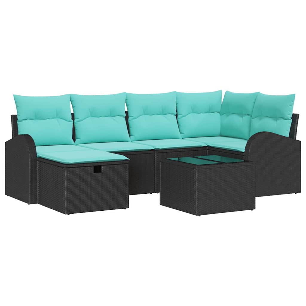 Tuin Sofa Set met kussen met opslag 7 pcs Zwart Poly riet is nu te koop bij PeponiXL, paradijselijk wonen!