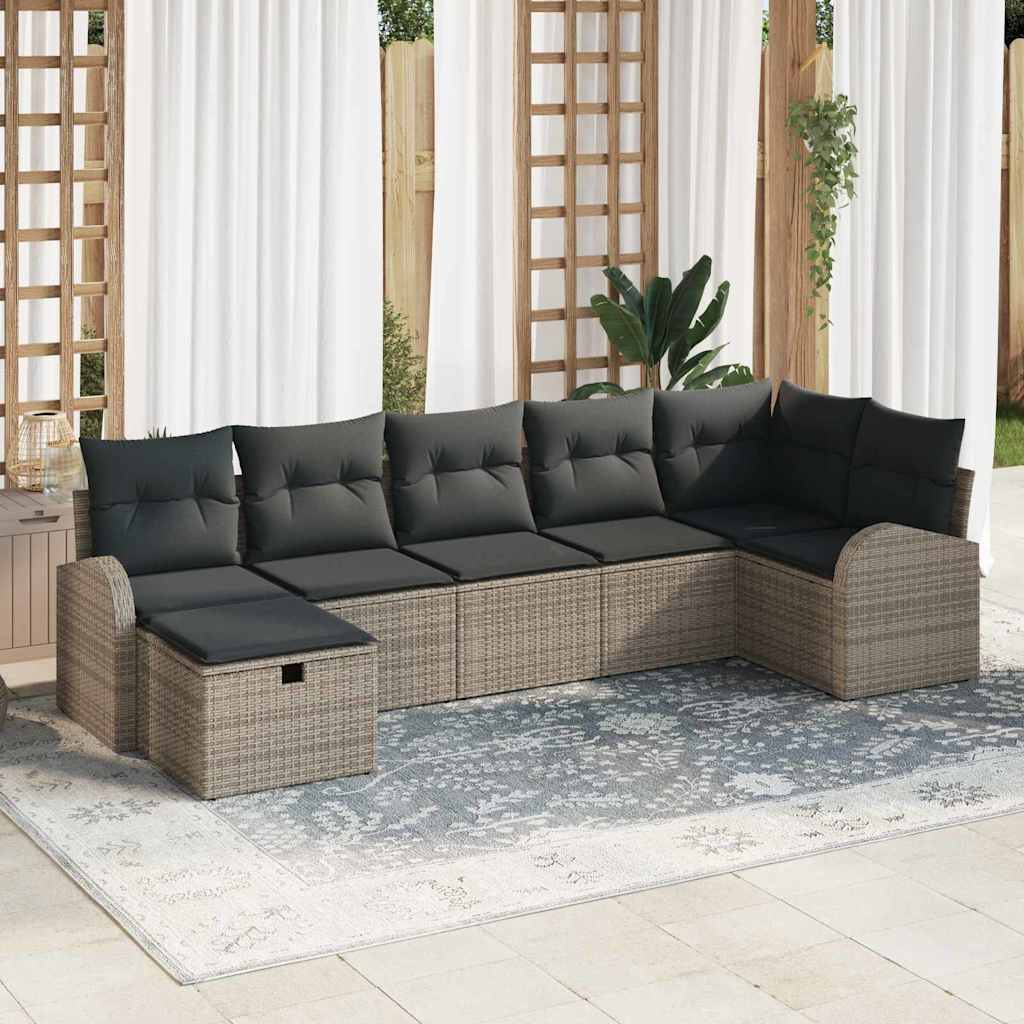 Tuin Sofa Set met kussen met opslag 7 pcs Grijs poly rattan is nu te koop bij PeponiXL, paradijselijk wonen!