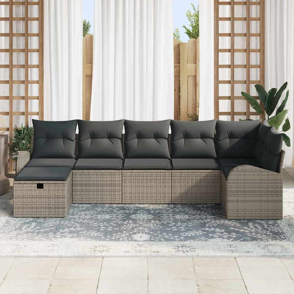 Tuin Sofa Set met kussen met opslag 7 pcs Grijs poly rattan is nu te koop bij PeponiXL, paradijselijk wonen!