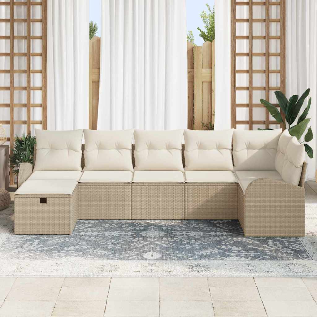 Tuin Sofa Set met kussen met opslag 7 pcs Beige poly rattan is nu te koop bij PeponiXL, paradijselijk wonen!