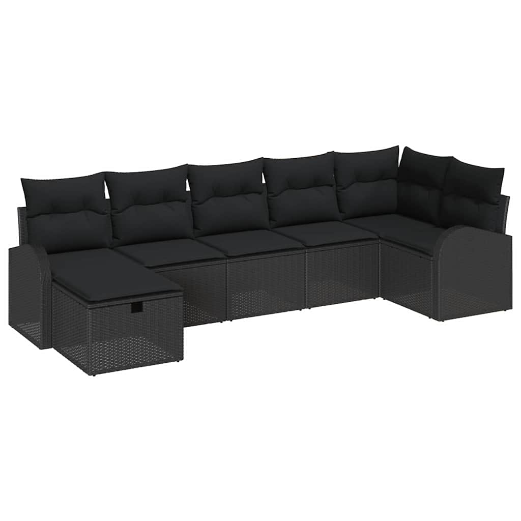 Tuin Sofa Set met kussen met opslag 7 pcs Zwart poly rattan is nu te koop bij PeponiXL, paradijselijk wonen!