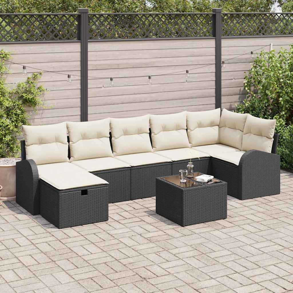 Tuin Sofa Set met kussen met opslag 8 pcs Zwart Poly riet is nu te koop bij PeponiXL, paradijselijk wonen!