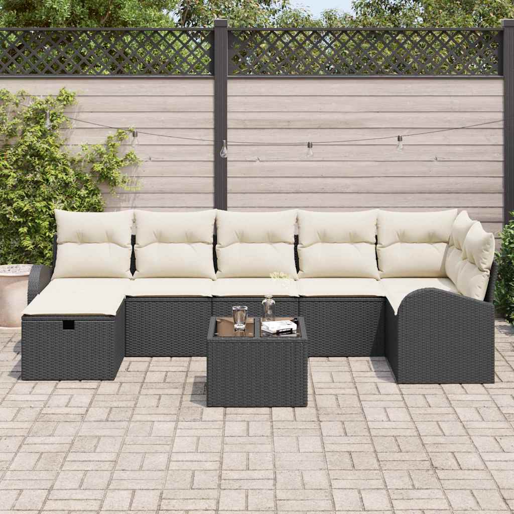 Tuin Sofa Set met kussen met opslag 8 pcs Zwart Poly riet is nu te koop bij PeponiXL, paradijselijk wonen!