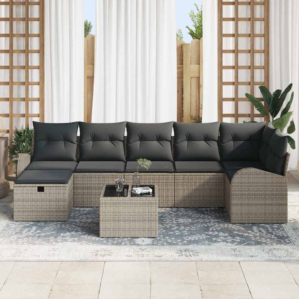 Tuin Sofa Set met kussen met opslag 8 pcs Grijs Poly riet is nu te koop bij PeponiXL, paradijselijk wonen!