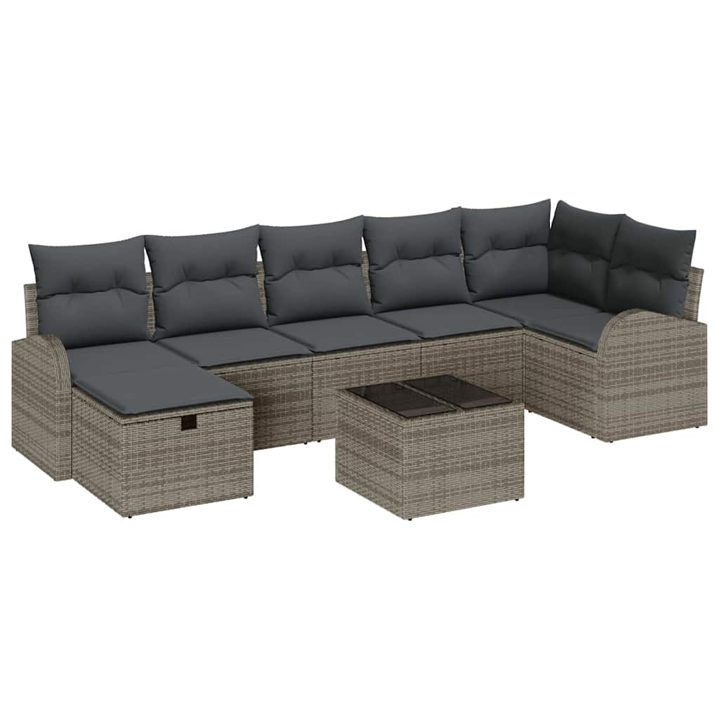 Tuin Sofa Set met kussen met opslag 8 pcs Grijs Poly riet is nu te koop bij PeponiXL, paradijselijk wonen!