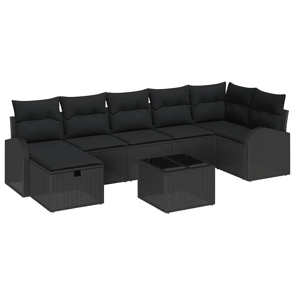 Tuin Sofa Set met kussen met opslag 8 pcs Zwart Poly riet is nu te koop bij PeponiXL, paradijselijk wonen!