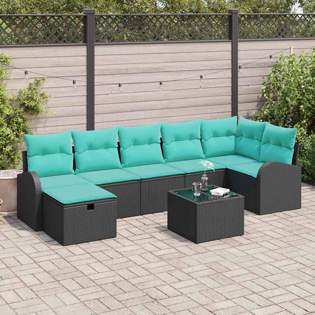 Tuin Sofa Set met kussen met opslag 8 pcs Zwart Poly riet