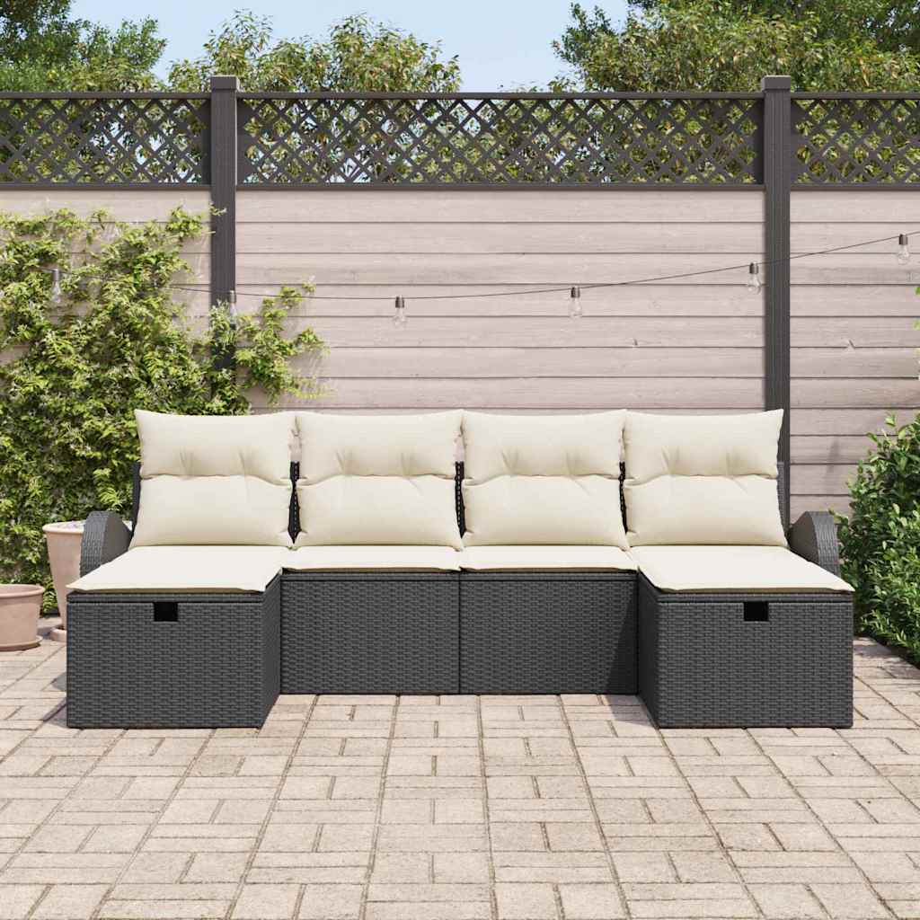 Tuin Sofa Set met kussen met opslag 6 pcs Zwart Poly riet is nu te koop bij PeponiXL, paradijselijk wonen!