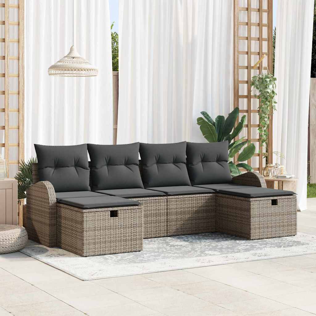 Tuin Sofa Set met kussen met opslag 6 pcs Grijs poly rattan is nu te koop bij PeponiXL, paradijselijk wonen!