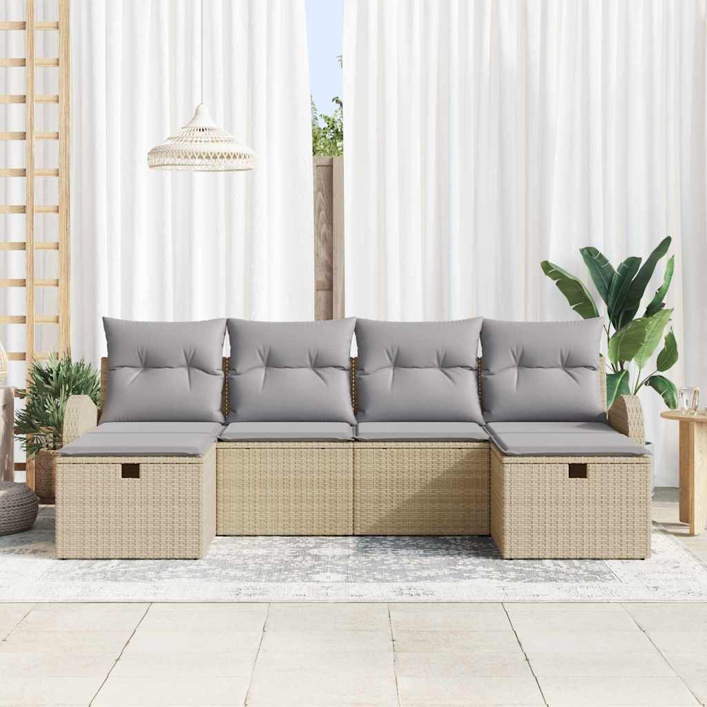 Tuin Sofa Set met kussen met opslag 6 pcs Beige poly rattan is nu te koop bij PeponiXL, paradijselijk wonen!