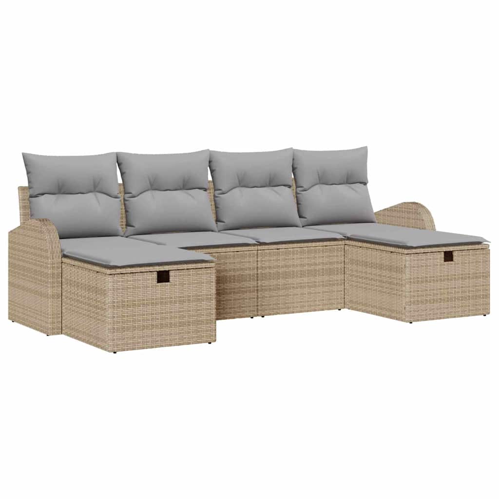 Tuin Sofa Set met kussen met opslag 6 pcs Beige poly rattan is nu te koop bij PeponiXL, paradijselijk wonen!