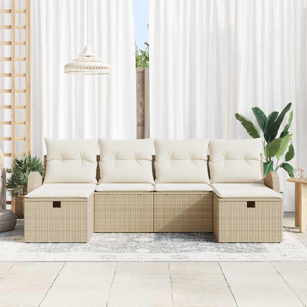 Tuin Sofa Set met kussen met opslag 6 pcs Beige poly rattan is nu te koop bij PeponiXL, paradijselijk wonen!