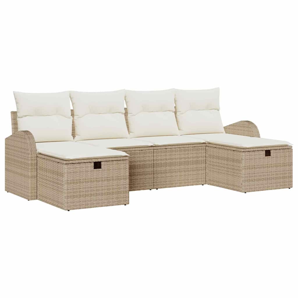 Tuin Sofa Set met kussen met opslag 6 pcs Beige poly rattan is nu te koop bij PeponiXL, paradijselijk wonen!