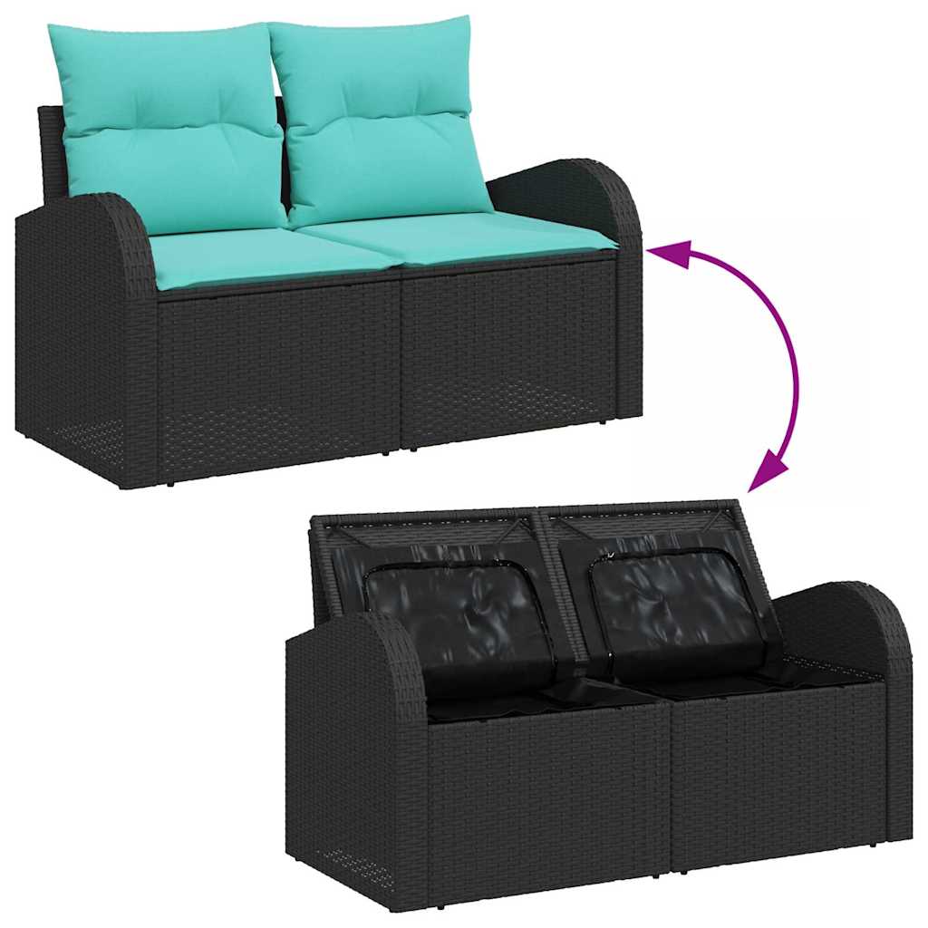 Tuin Sofa Set met kussen met opslag 6 pcs Zwart poly rattan