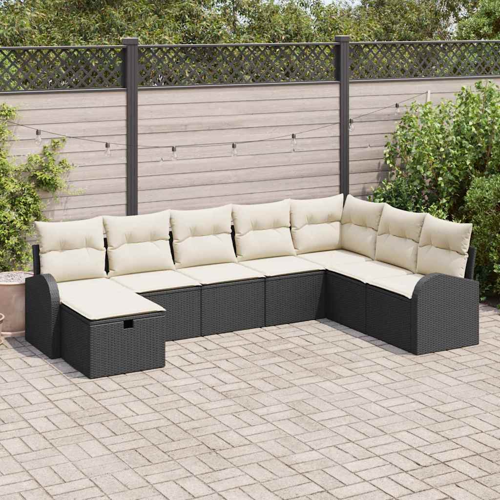 Tuin Sofa Set met kussen met opslag 8 pcs Zwart Poly riet is nu te koop bij PeponiXL, paradijselijk wonen!