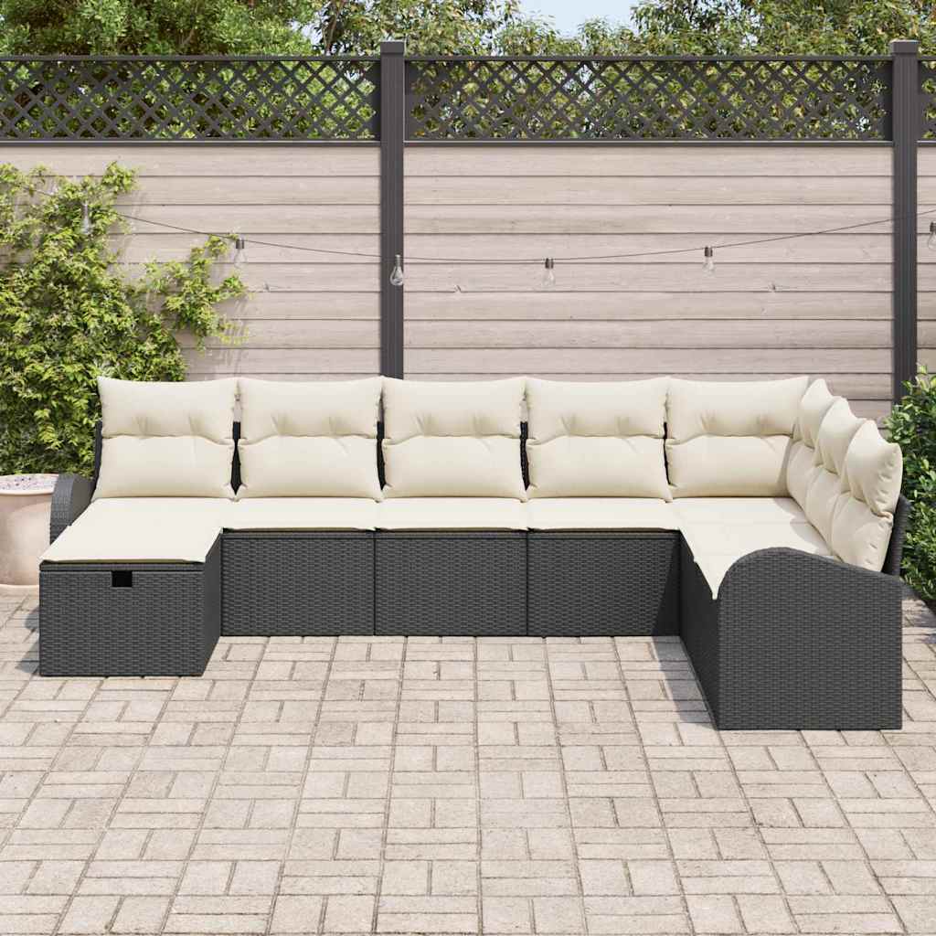 Tuin Sofa Set met kussen met opslag 8 pcs Zwart Poly riet is nu te koop bij PeponiXL, paradijselijk wonen!