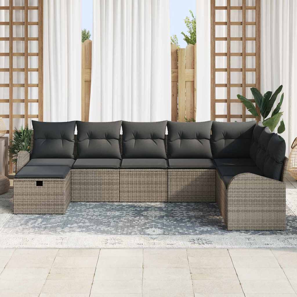 Tuin Sofa Set met kussen met opslag 8 pcs Grijs Poly riet is nu te koop bij PeponiXL, paradijselijk wonen!