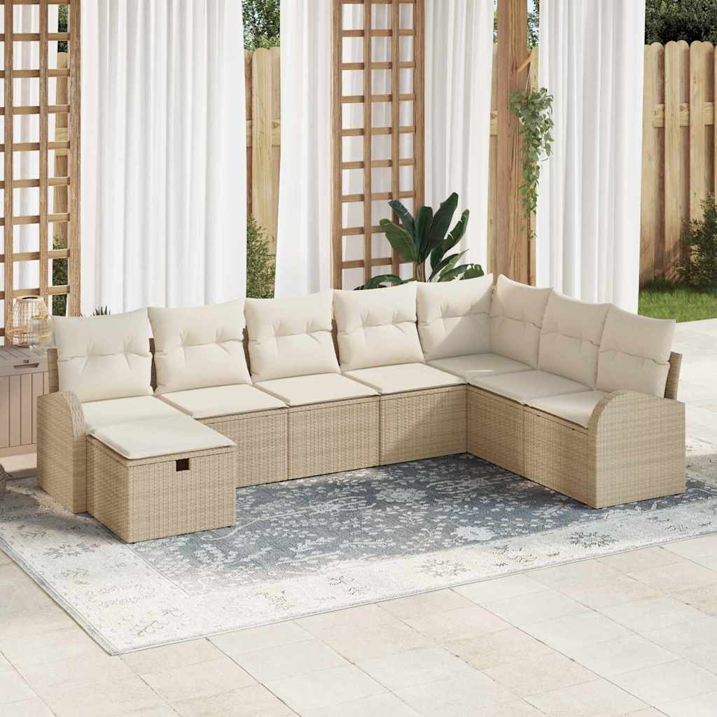 Tuin Sofa Set met kussen met opslag 8 pcs Beige Poly riet is nu te koop bij PeponiXL, paradijselijk wonen!