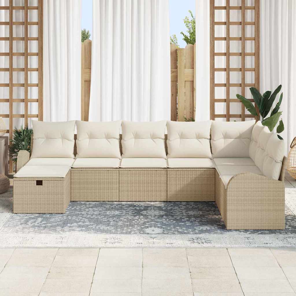Tuin Sofa Set met kussen met opslag 8 pcs Beige Poly riet is nu te koop bij PeponiXL, paradijselijk wonen!