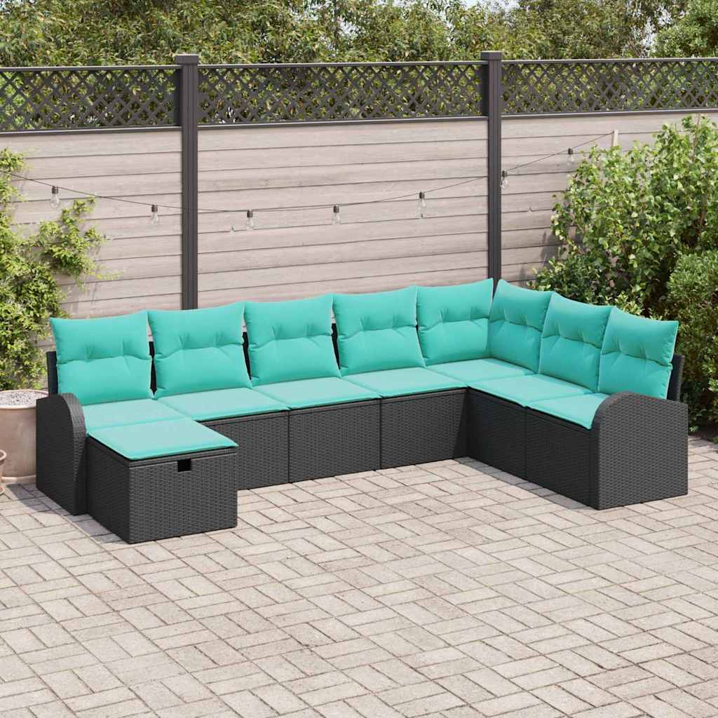 Tuin Sofa Set met kussen met opslag 8 pcs Zwart Poly riet is nu te koop bij PeponiXL, paradijselijk wonen!