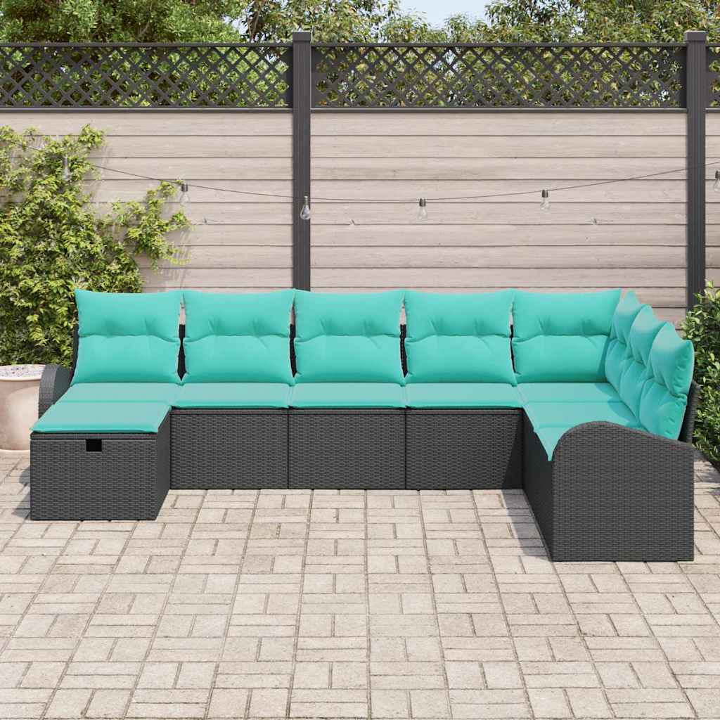 Tuin Sofa Set met kussen met opslag 8 pcs Zwart Poly riet is nu te koop bij PeponiXL, paradijselijk wonen!