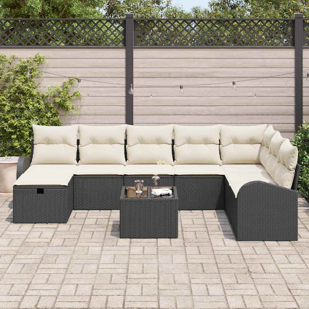 Tuin Sofa Set met kussen met opslag 9 pcs Zwart Poly riet is nu te koop bij PeponiXL, paradijselijk wonen!