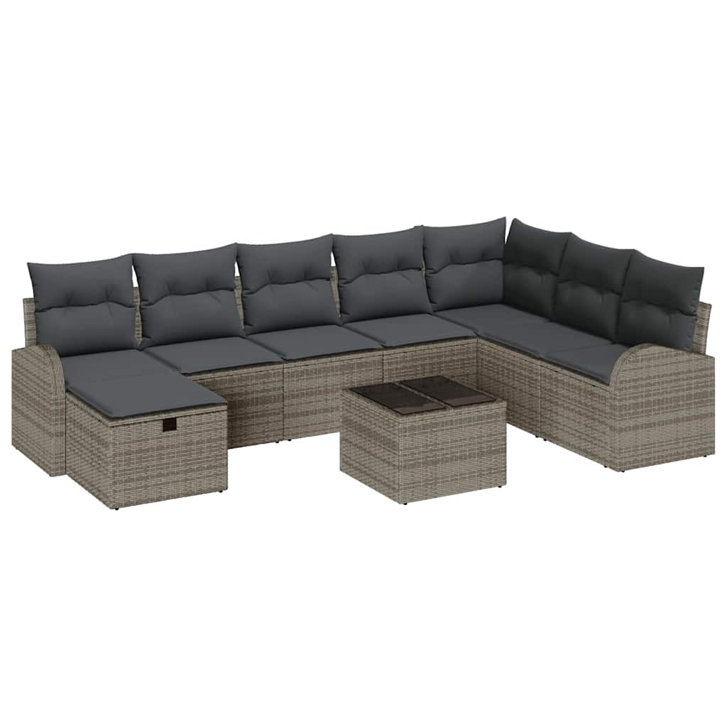 Tuin Sofa Set met kussen met opslag 9 pcs Grijs Poly riet is nu te koop bij PeponiXL, paradijselijk wonen!