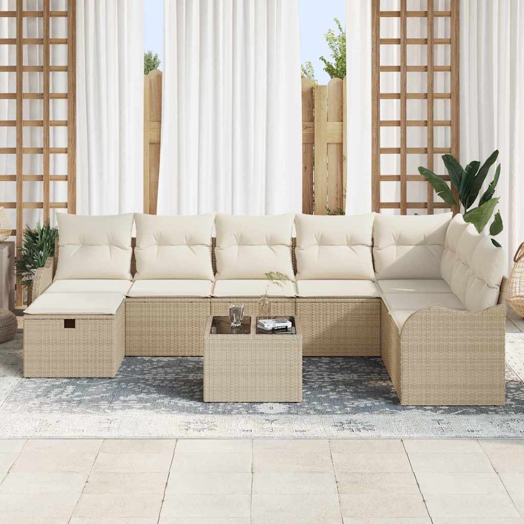 Tuin Sofa Set met kussen met opslag 9 pcs Beige Poly riet is nu te koop bij PeponiXL, paradijselijk wonen!