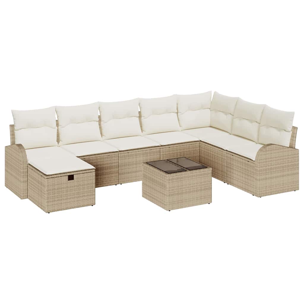 Tuin Sofa Set met kussen met opslag 9 pcs Beige Poly riet is nu te koop bij PeponiXL, paradijselijk wonen!