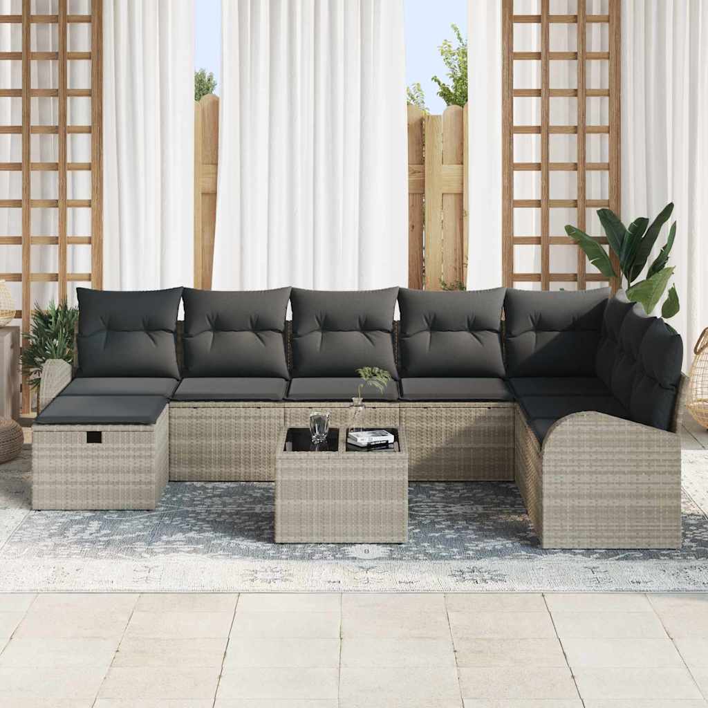 Tuin Sofa Set met kussen met opslag 9 pcs Lichtgrijs Poly riet
