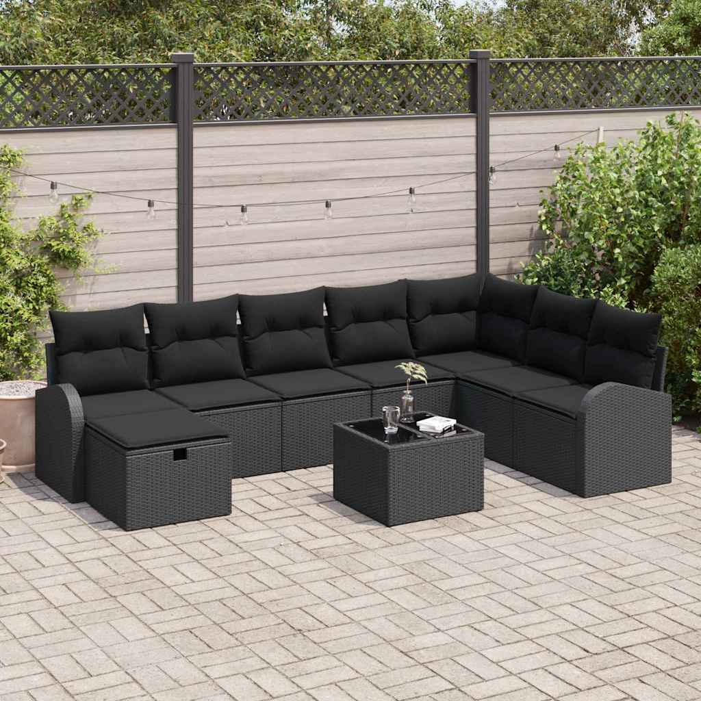 Tuin Sofa Set met kussen met opslag 9 pcs Zwart Poly riet is nu te koop bij PeponiXL, paradijselijk wonen!