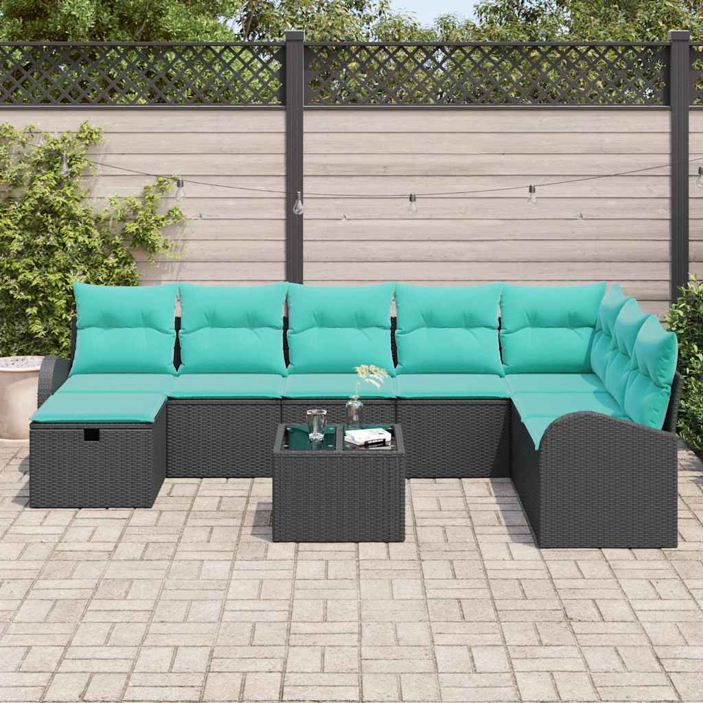 Tuin Sofa Set met kussen met opslag 9 pcs Zwart Poly riet is nu te koop bij PeponiXL, paradijselijk wonen!