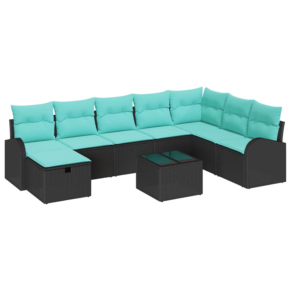Tuin Sofa Set met kussen met opslag 9 pcs Zwart Poly riet is nu te koop bij PeponiXL, paradijselijk wonen!