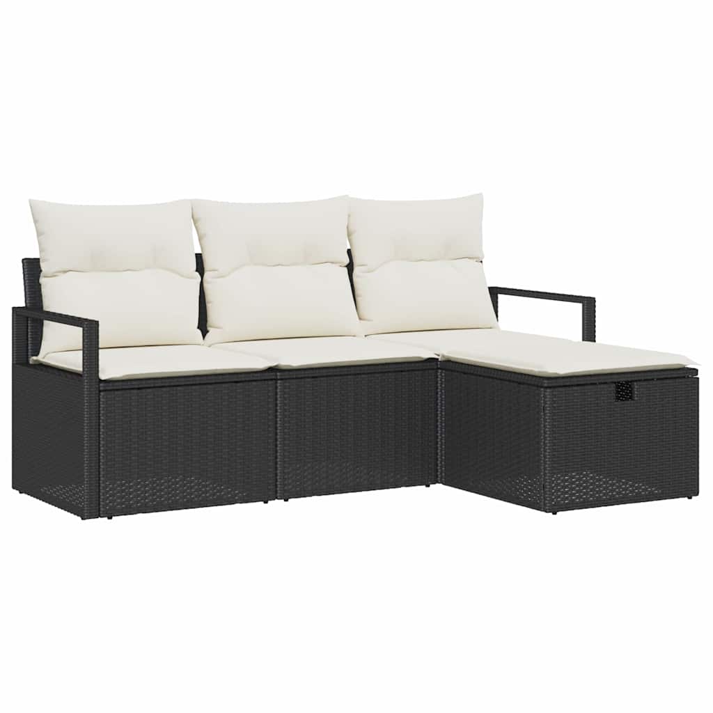 Tuin Sofa Set met kussen met opslag 4 pcs Zwart Poly riet is nu te koop bij PeponiXL, paradijselijk wonen!