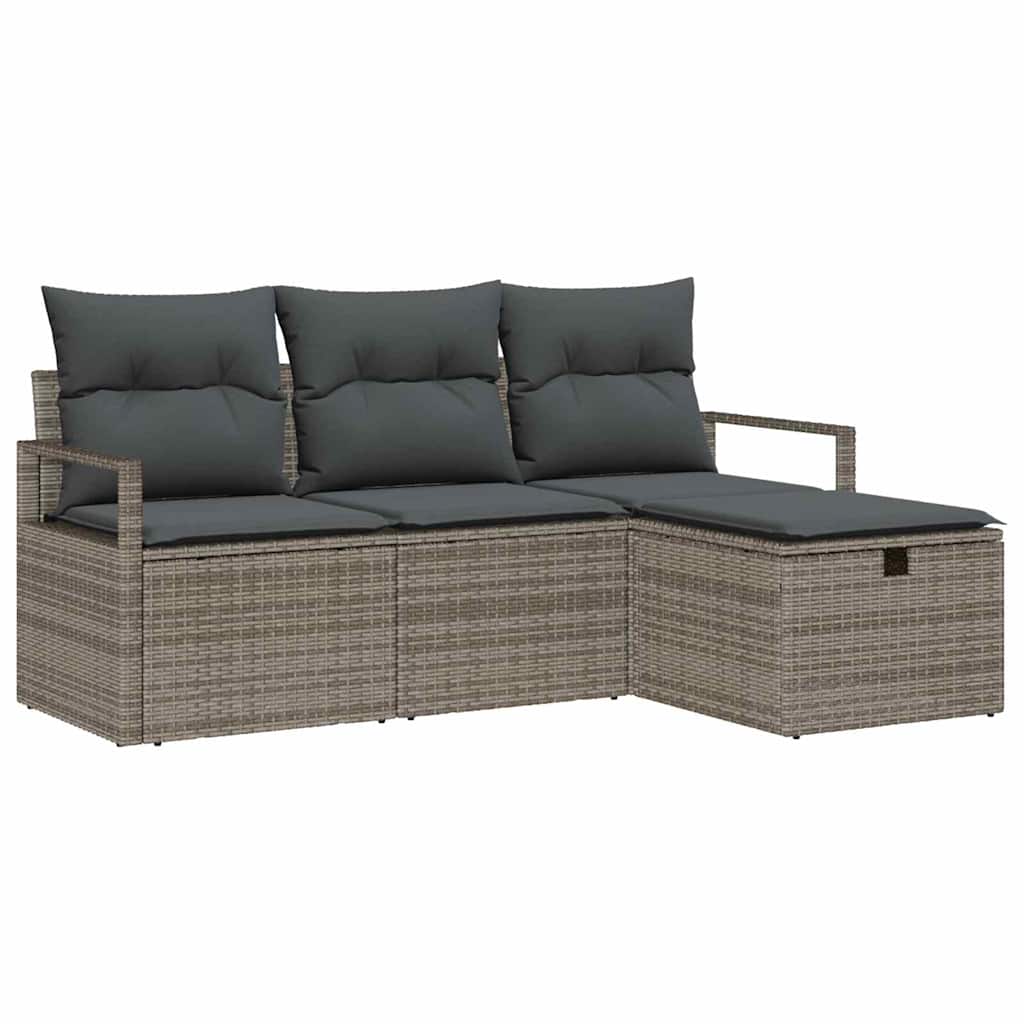 Tuin Sofa Set met kussen met opslag 4 pcs Grijs Poly riet is nu te koop bij PeponiXL, paradijselijk wonen!