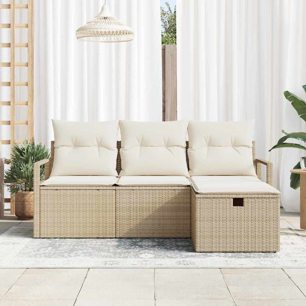 Tuin Sofa Set met kussen met opslag 4 pcs Beige Poly riet is nu te koop bij PeponiXL, paradijselijk wonen!