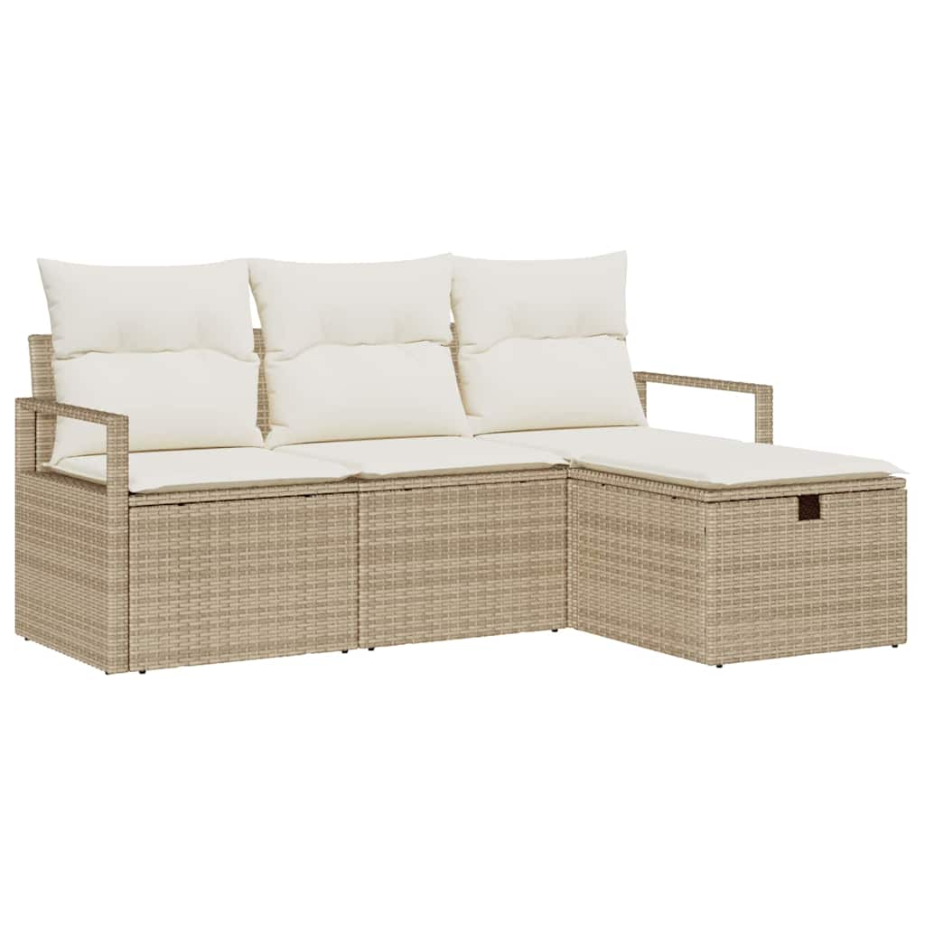 Tuin Sofa Set met kussen met opslag 4 pcs Beige Poly riet is nu te koop bij PeponiXL, paradijselijk wonen!