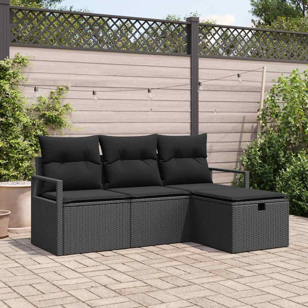 Tuin Sofa Set met kussen met opslag 4 pcs Zwart Poly riet is nu te koop bij PeponiXL, paradijselijk wonen!
