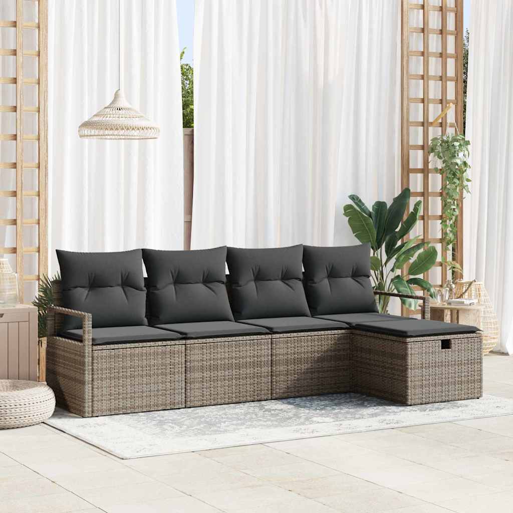 Tuin Sofa Set met kussen met opslag 5 pcs Grijs Poly riet is nu te koop bij PeponiXL, paradijselijk wonen!