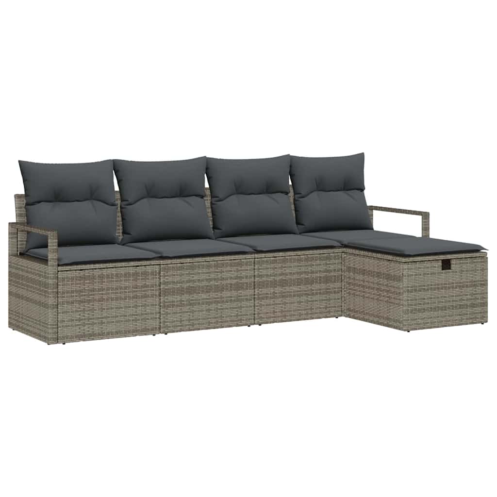 Tuin Sofa Set met kussen met opslag 5 pcs Grijs Poly riet is nu te koop bij PeponiXL, paradijselijk wonen!