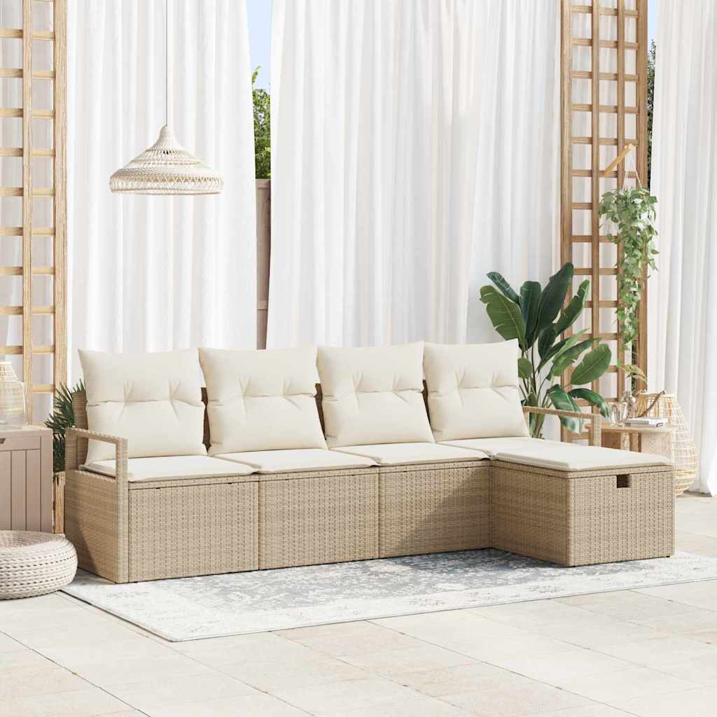 Tuin Sofa Set met kussen met opslag 5 pcs Beige Poly riet is nu te koop bij PeponiXL, paradijselijk wonen!