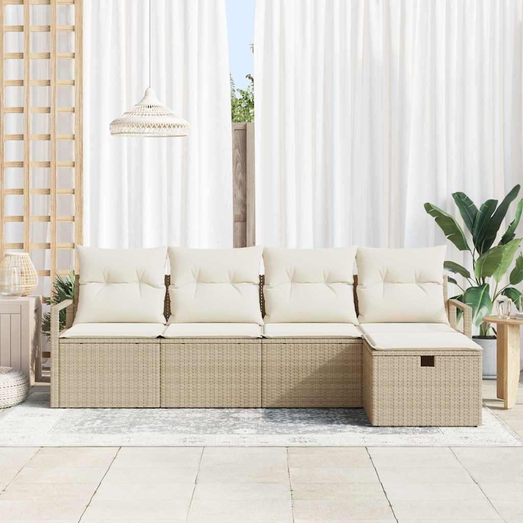 Tuin Sofa Set met kussen met opslag 5 pcs Beige Poly riet is nu te koop bij PeponiXL, paradijselijk wonen!