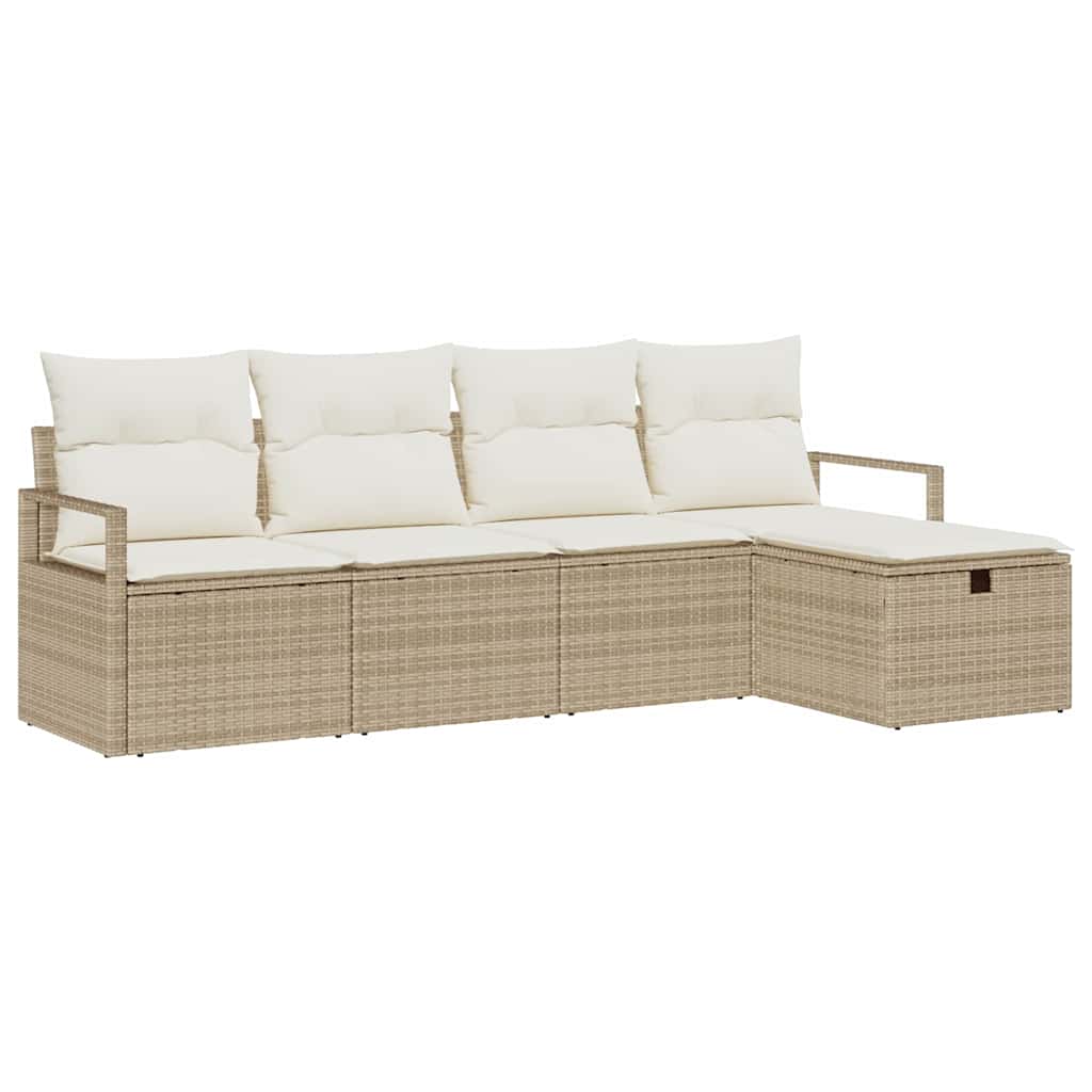 Tuin Sofa Set met kussen met opslag 5 pcs Beige Poly riet is nu te koop bij PeponiXL, paradijselijk wonen!